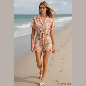 Vintage Kathie Lee Floral Rayon Blouse and Shorts Set Pink Large